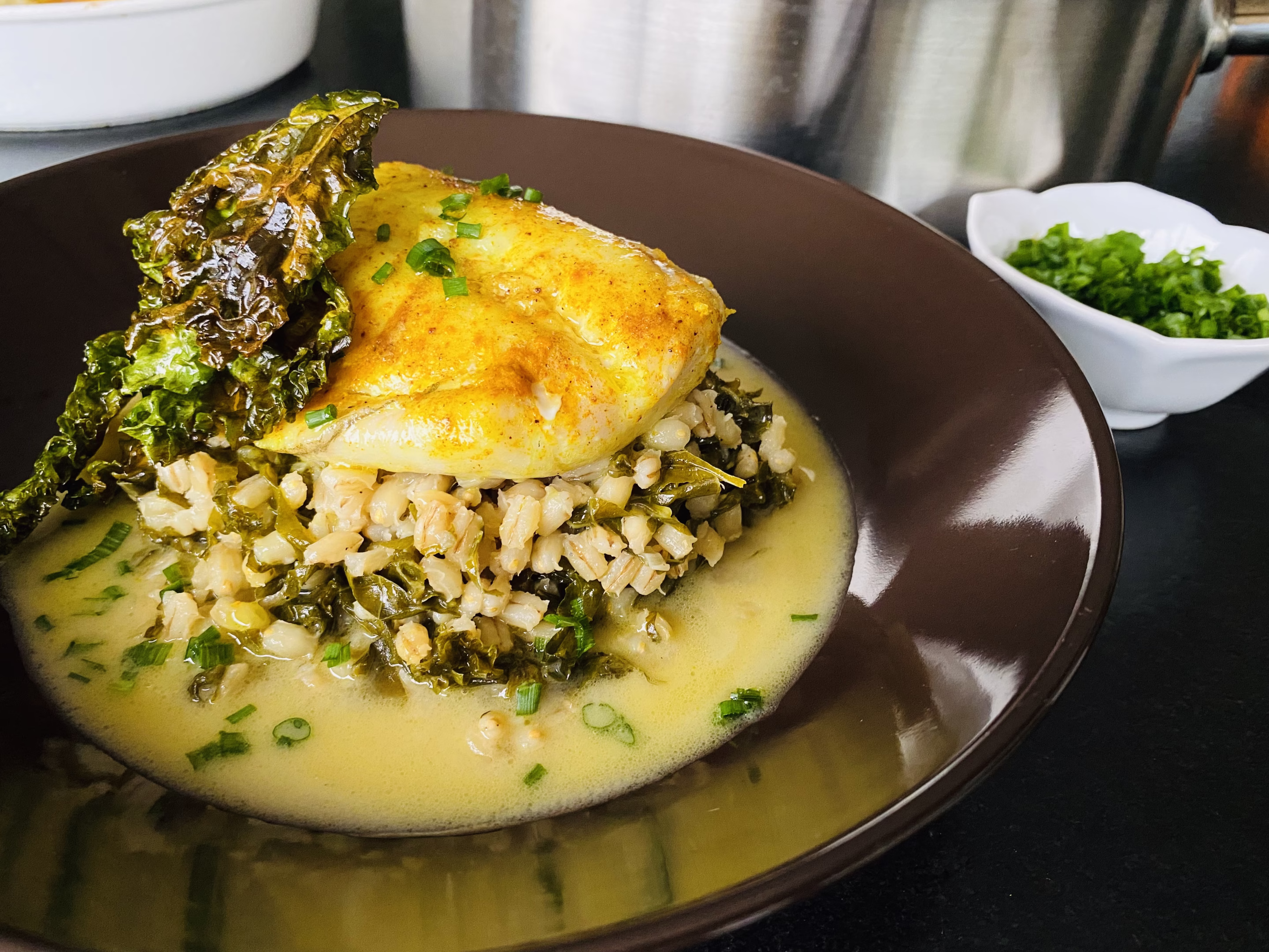 « Risotto » d’orge & poisson